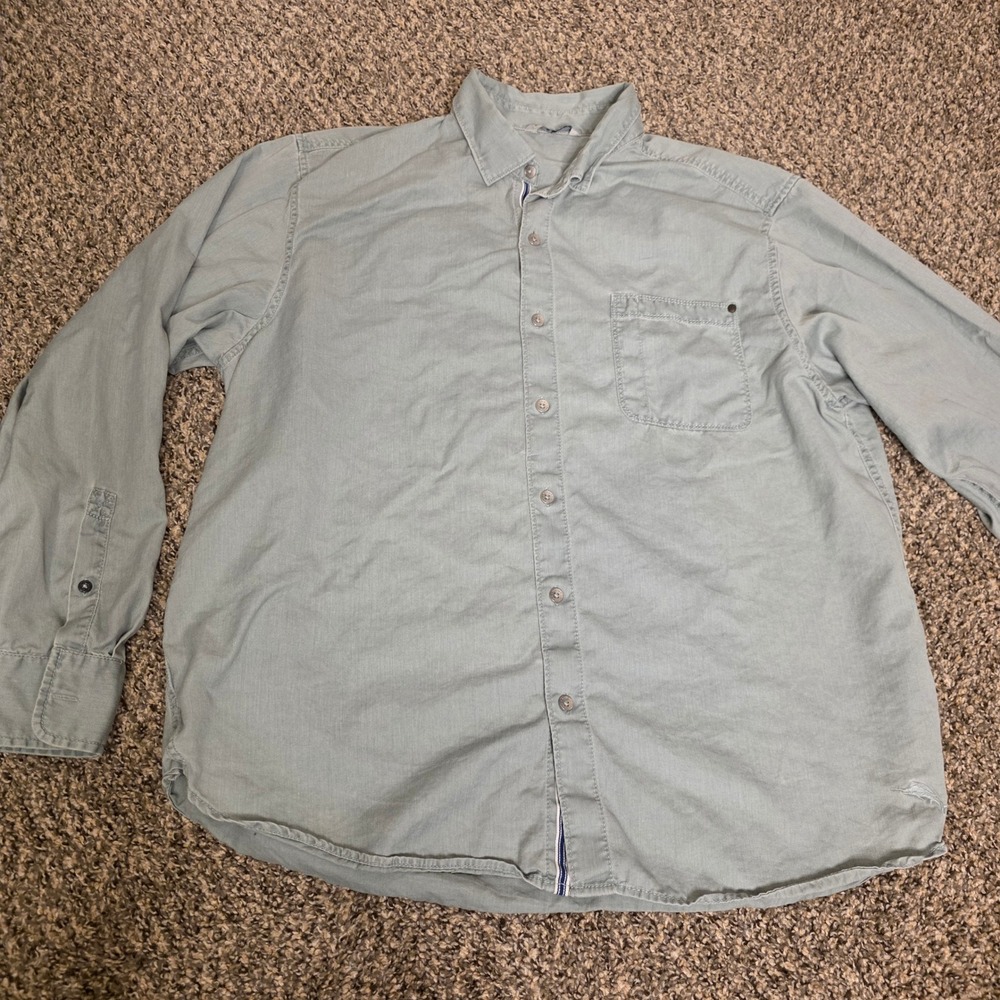 Vintage Tommy Bahama Mens XL Long Sleeve Button Down Shirt Sage Green Marlin Log